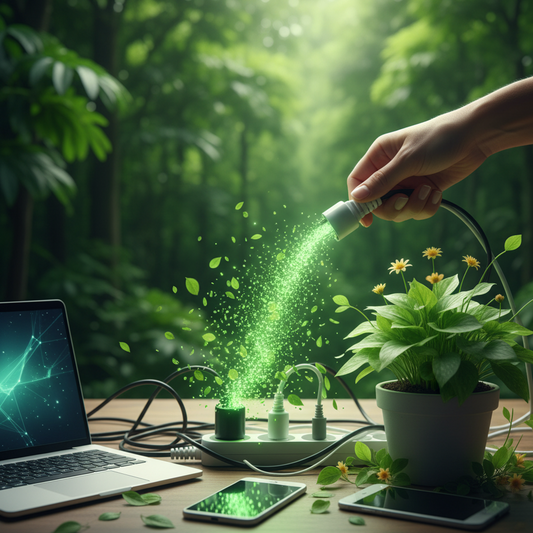 Digital badge for the Unplugged Focus Pledge 21-day challenge showing a hand unplugging an appliance and displaying savings of 76.65 kg CO2e and up to €87, symbolizing victory over vampire power.